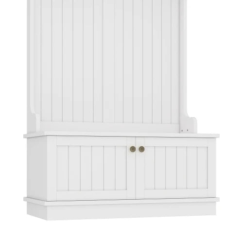 Hall Tree with Storage Shoe Bench for Entryway and Hallway, 4-in-1 Design Coat Racks with Hooks for Living Room, White