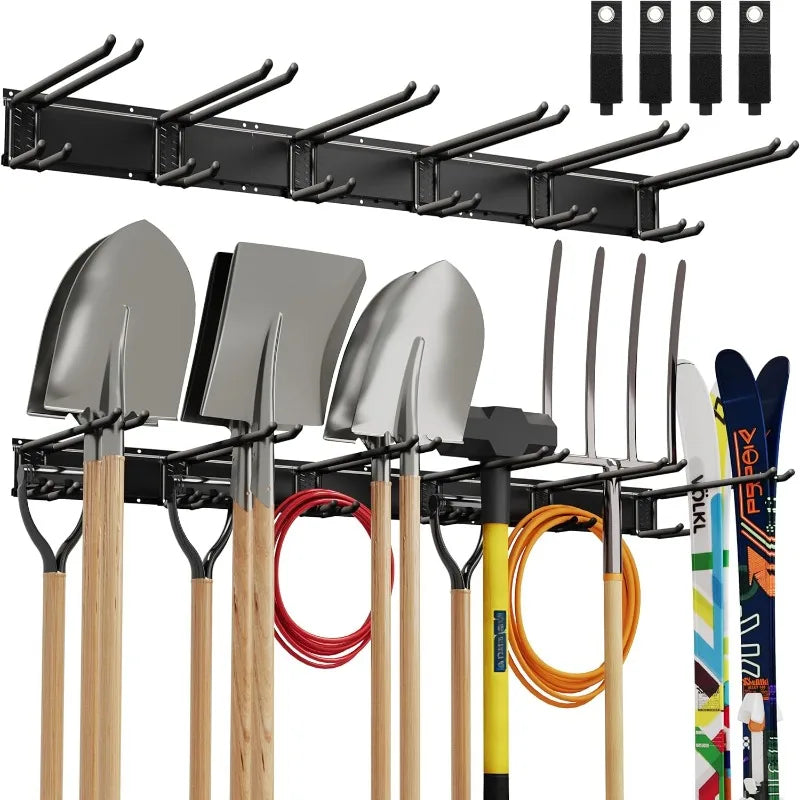 Rack, 48 Inch Heavy Duty Garage Wall Organzier, 13Pcs Adjustable Garden Tool Organizer for Garage Storage Organizat