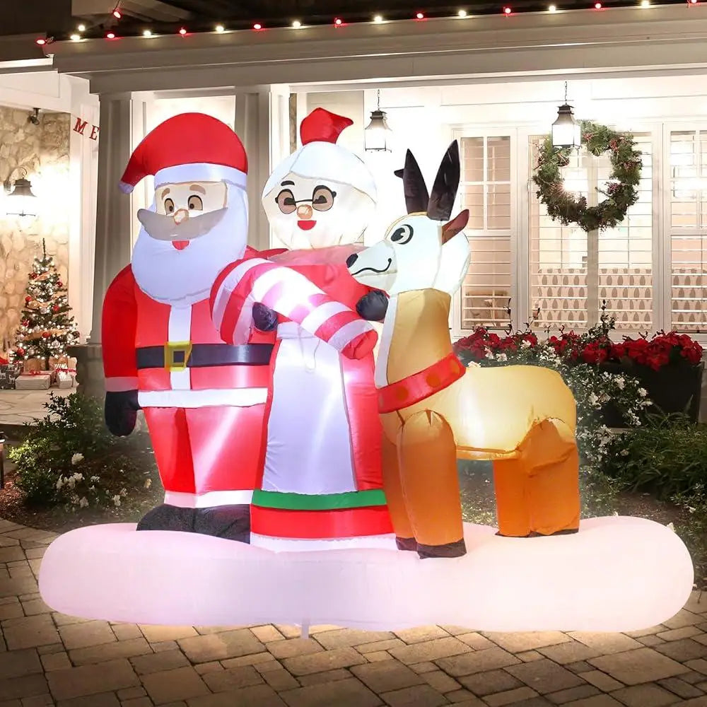 7ft Inflatable Santa Claus Mrs Claus Reindeer LED Lights Outdoor Christmas Decoration Holiday Yard Ornament Easy Setup Weather