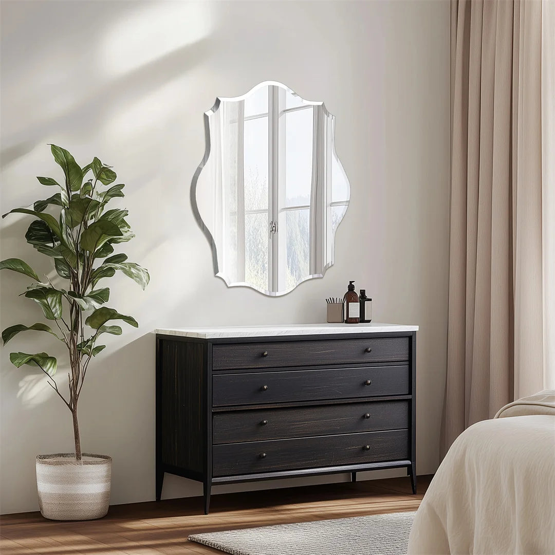 LUVODI Minimalist Frameless Wall Hanging Mirror Asymmetrical Vanity Mirror with Beveled Edge for Bathroom,Entryway