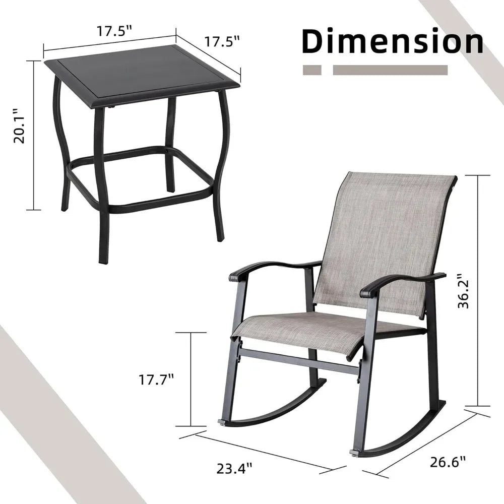 3 Piece Outdoor Rocking Bistro Set, Textilene Fabric Small Patio Furniture Set, Front Porch Rocker Chairs Conversation Set with