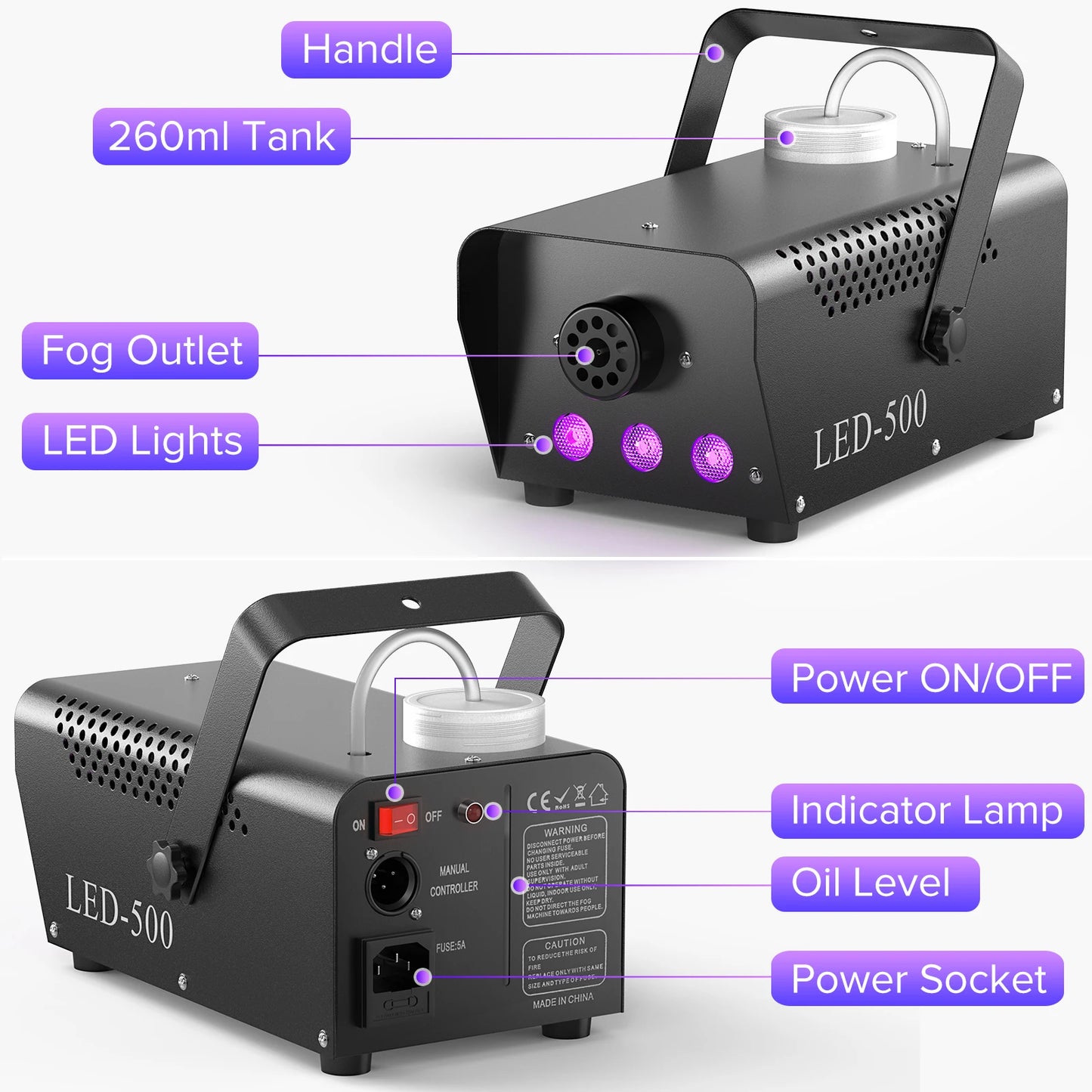 Yiflamefly Mini 500W RGB Smoke Machine Wedding Smoke Fog Machine Parties Club Remote Fog Ejector for DJ Wedding Party Concert