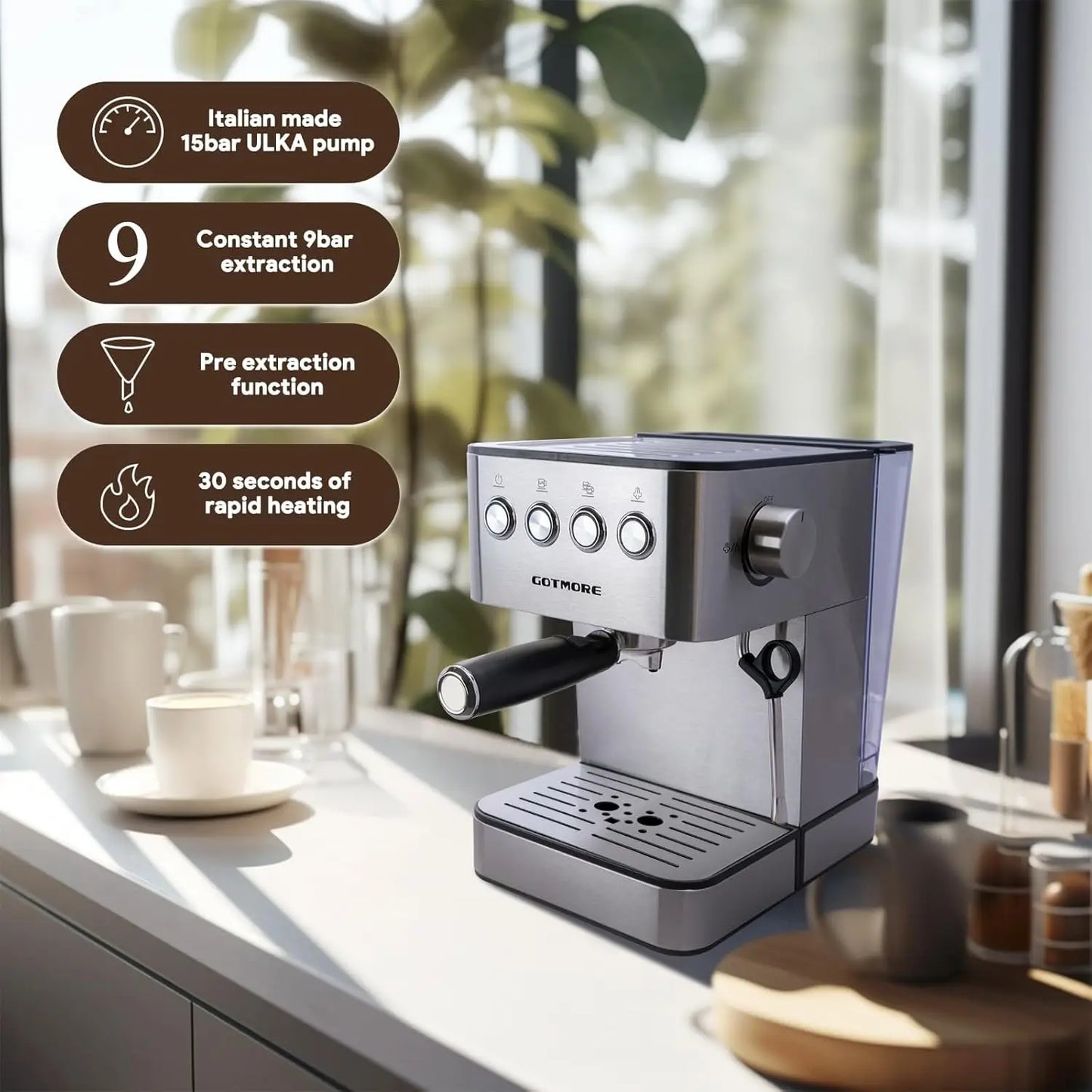 Espresso Coffee Machines, Professional Espresso Machine with Steam Milk Frother Cappuccino & Latte & Americano, Stainless Steel