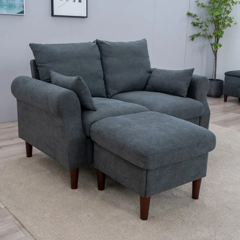 Sofa Couch, Comfy Upholstered Sectional Sofa with Removable Ottoman, Pet-Scratch-Proof Fabric Sofa for Living Room Apartm