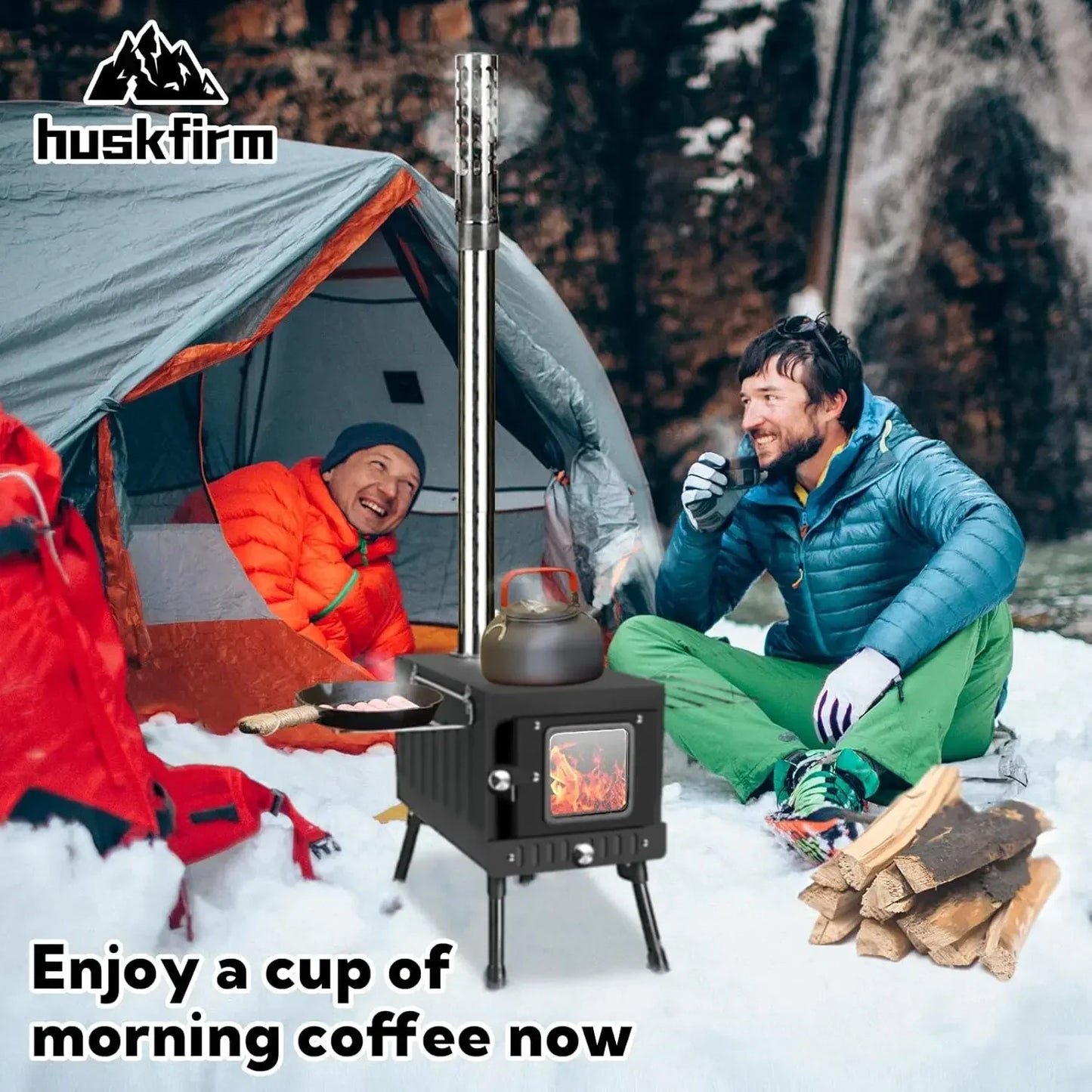 Portable Folding Wood Burning Camping Stove - Includes Chimney Pipes and Spark Arrestor for Tent Heating and Cooking