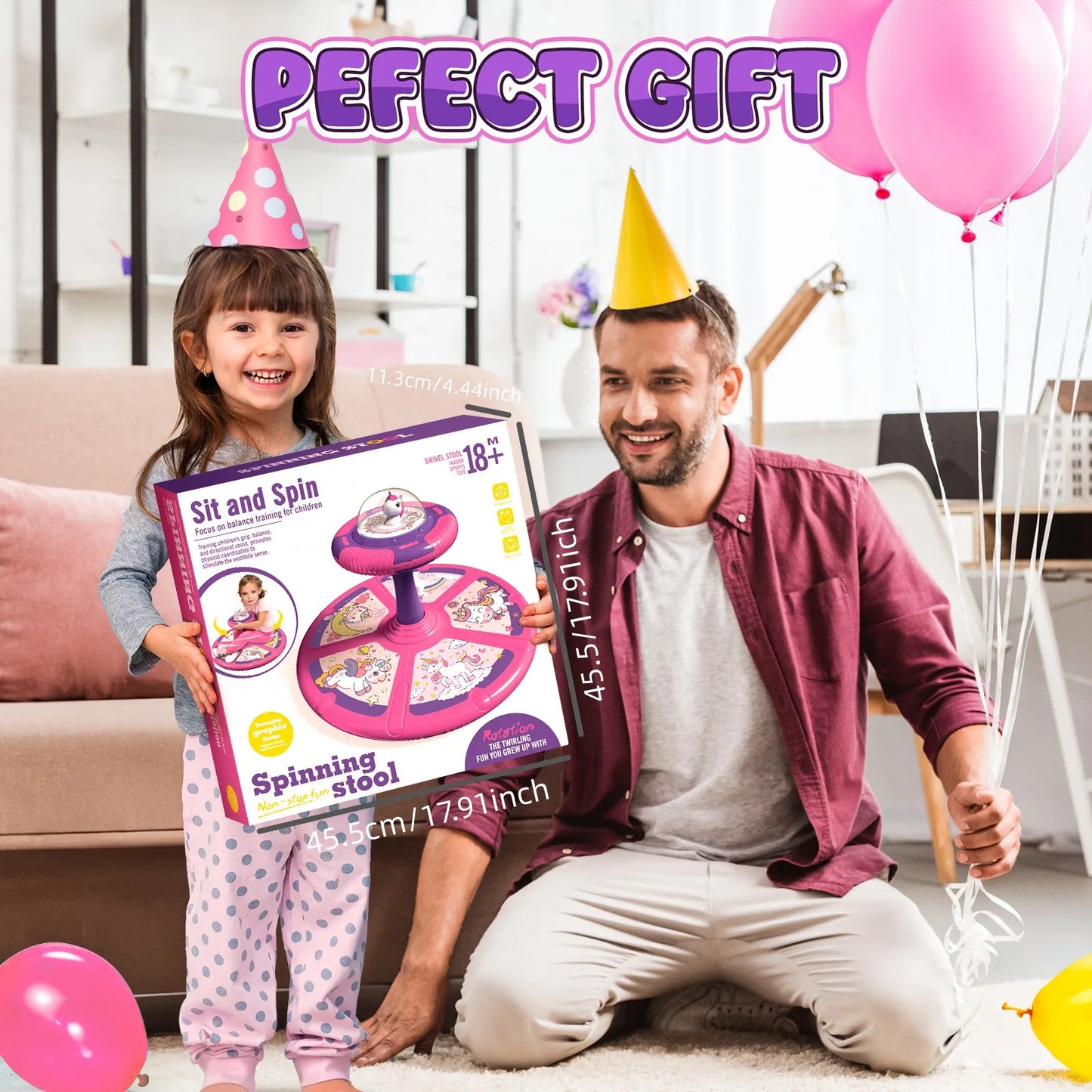 Unicorn Sit and Spin Toy for Kids,360° Spin Seat Kids Indoor Outdoor Interactive Toy with Lights& Music,Xmas Birthday Gift