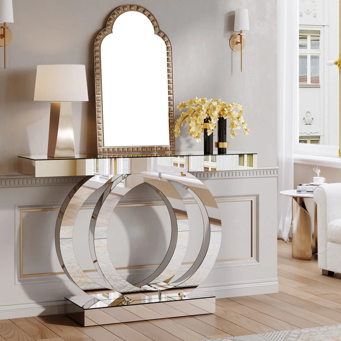 Tribesigns 43.3-Inch (110cm)Mirrored Console Table, Modern Entryway Table with Thickened Mirror Finish Tabletop