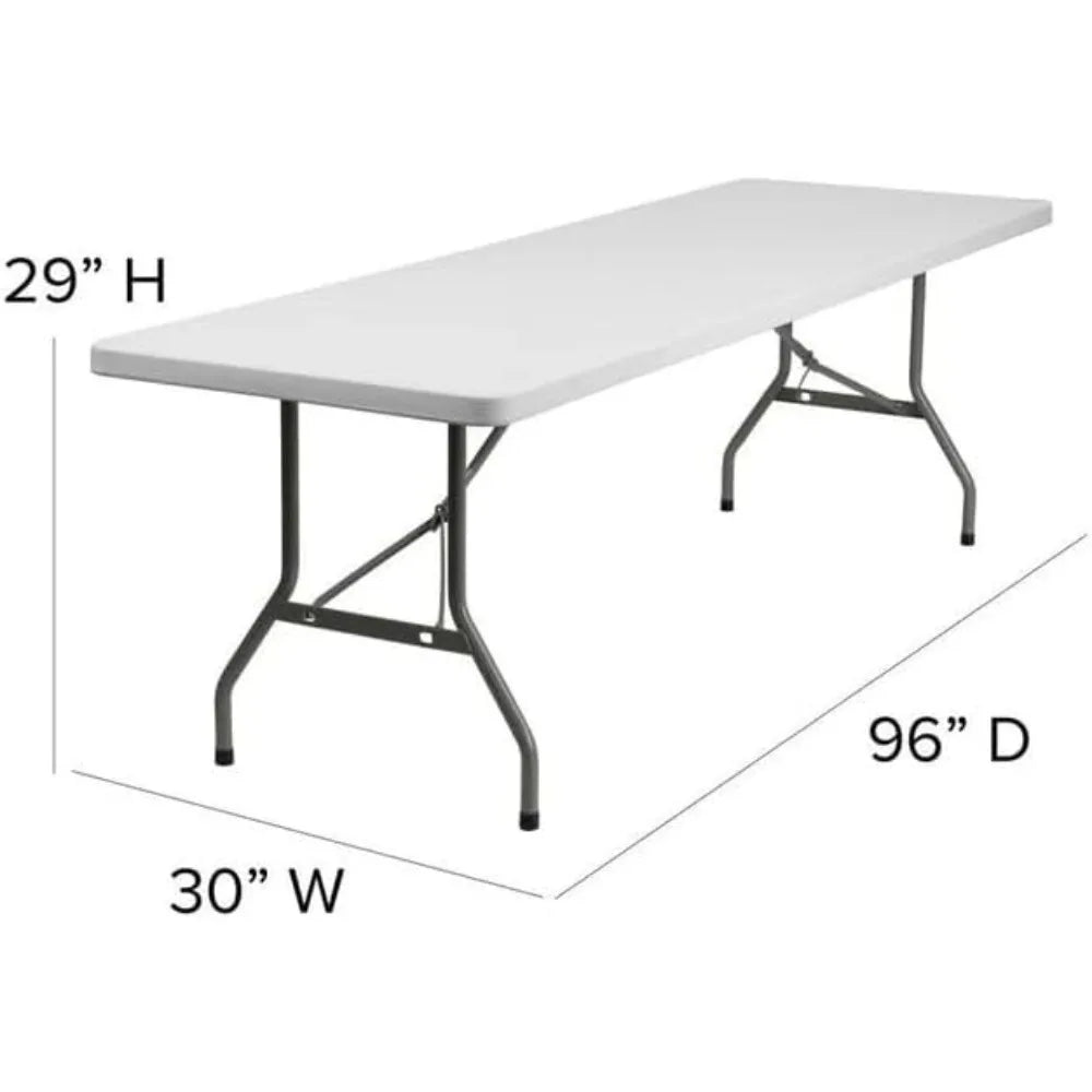 8ft Folding Table White Plastic Portable Long Foldable Tables Indoor Outdoor Party Picnic Camping Fold Table 8 Foot(4ft,6ft,8ft)