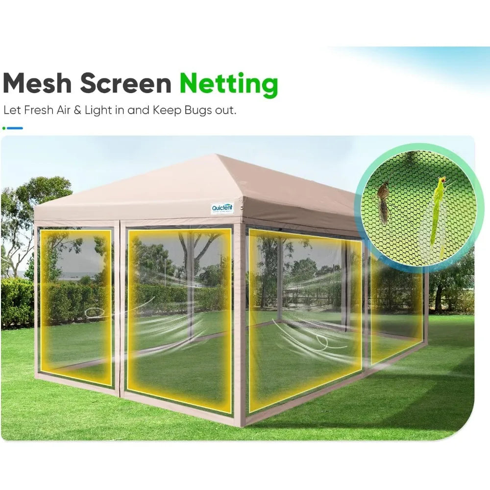 10'x20' Pop up Canopy Tent with Netting, Instant Screened House Tent Outdoor Party Event Gazebo Shelter- Waterproof & 6 Sand Ba