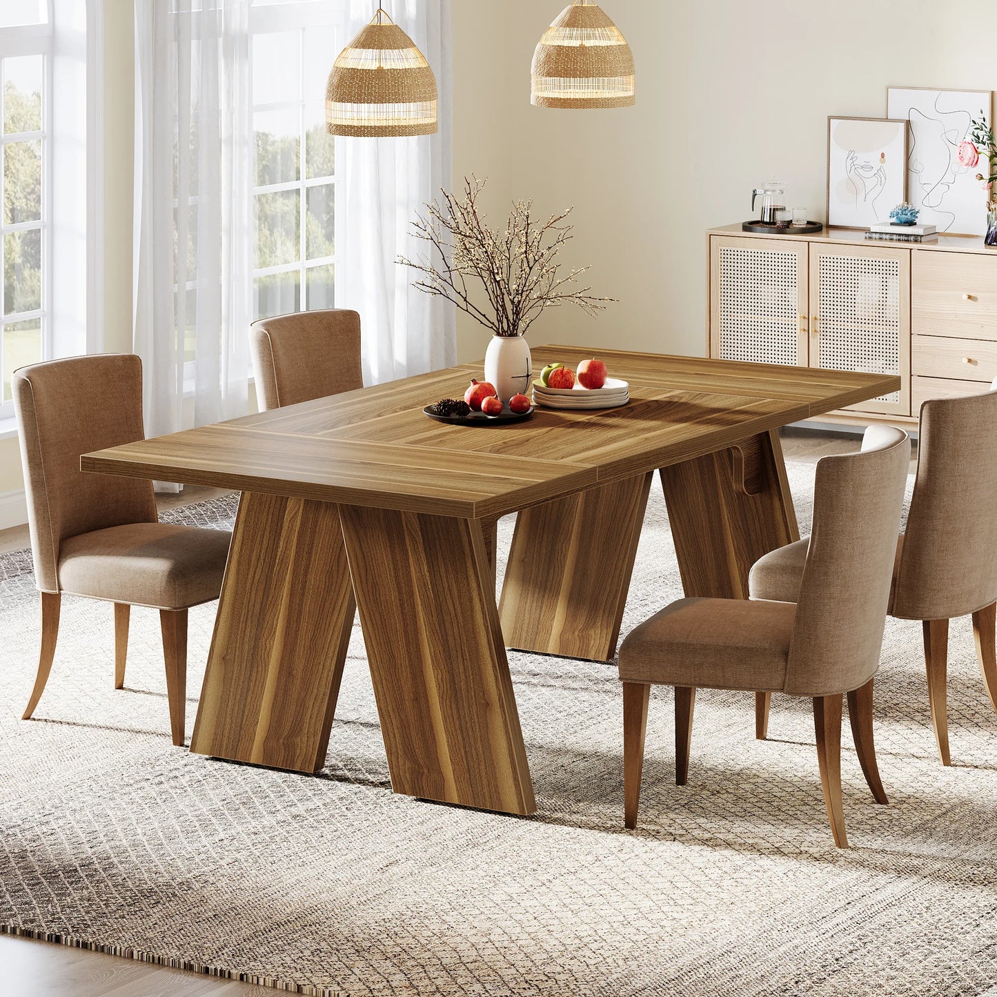 Tribesigns 71" Large Dining Table for 6 People, Farmhouse Dinner Table, Rectangular Dining Table with Solid Wood Legs