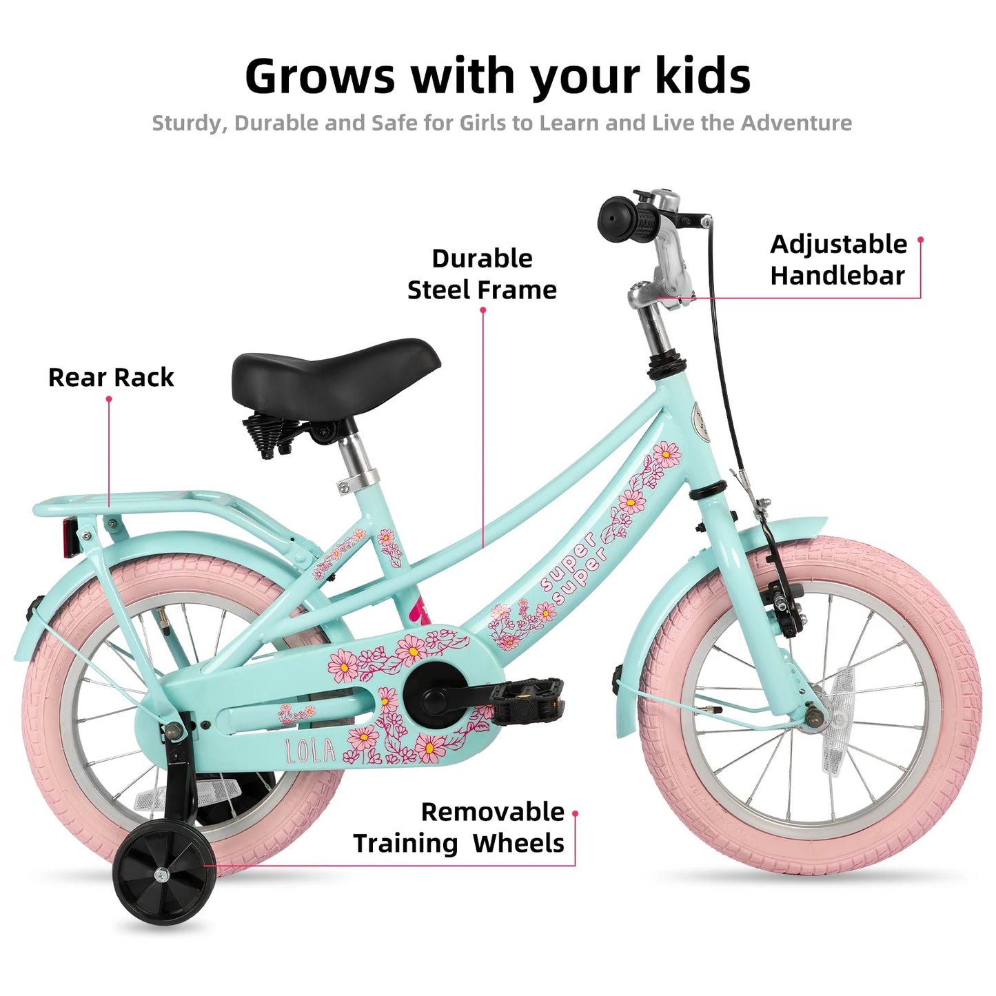 JOYSTAR Petal Girls Bike for Toddlers and Kids, 12 14 16 Kids Bike with Basket for 2-9 Years Old Girls, Kids Bike