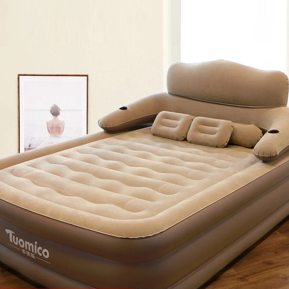 2 Persons Inflatable Mattress Camping Folding Home Indoor Outdoor Air Cushion 48cm High Bed Lazy Laying Soft Skin-friendly