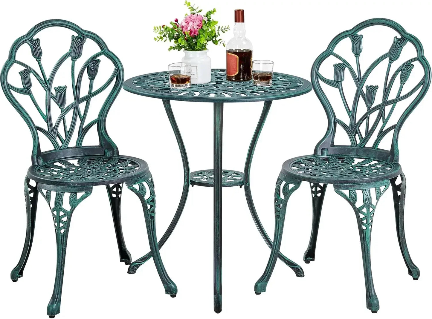 Patio Bistro Sets 3 Piece, Outdoor Rust-Resistant Cast Aluminum Garden Table and Chairs