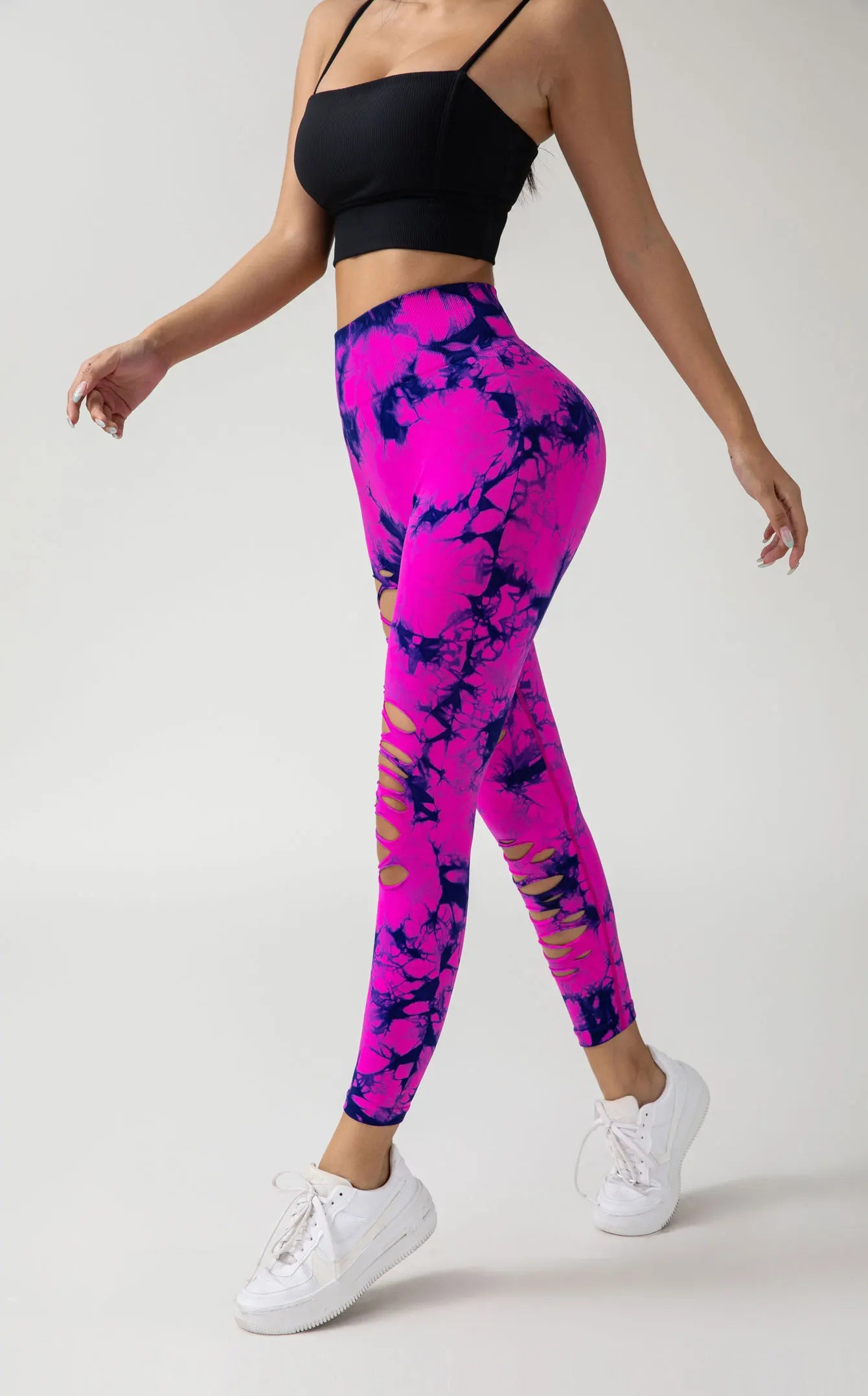 US Local Women's Tie Dye Cut Out Tights High Waist Workout Yoga Leggings, Scrunch Butt Lifting Elastic Pants