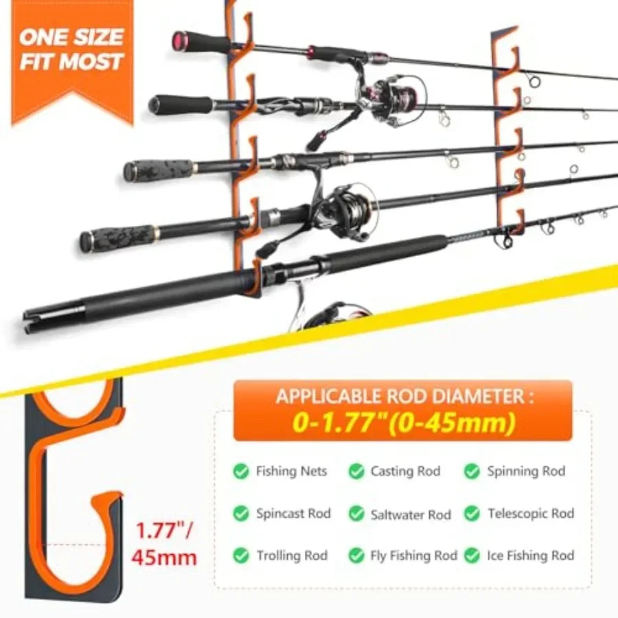 H5 Horizontal Fishing Rod Holders for Garage Use, Aviation Aluminum, Black, Wall/Ceiling Mounted, Holds 5/10/20 Rods or Combos,