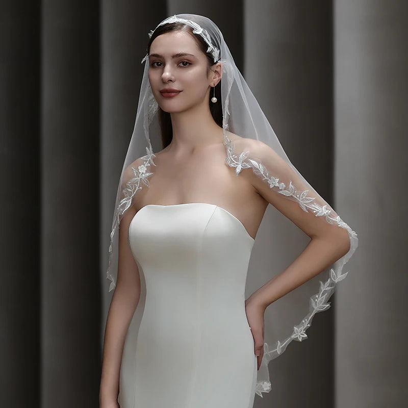 Elegant Ivory Lace Bridal Veil with Cathedral Length Soft Tulle for Wedding Ceremony - Classic Wedding Accessories