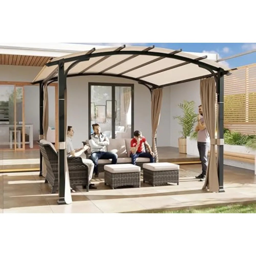 11'x11' Outdoor Pergola with Sidewalls,with Metal Steel Frame and Textilene Top Canopy, Arched Top Outdoor Pergola