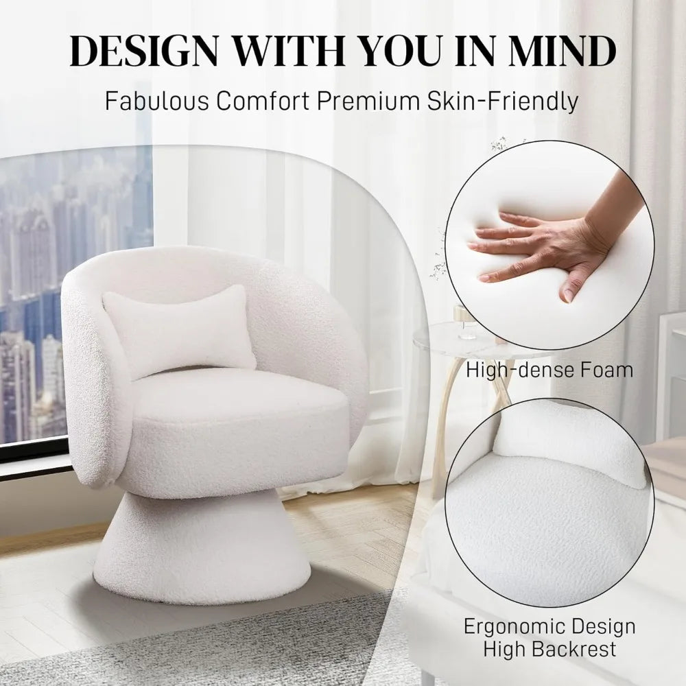 Swivel Barrel Chair, Upholstered Cuddle Accent Swivel Chairs for Living Room, 360 Degree Modern Small Round Boucle Sherpa Swivel