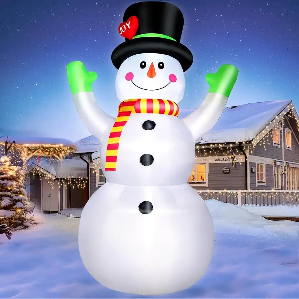 10FT Christmas Inflatable Snowman with Magic Hat LED Light Outdoor Decorations Blow Up Snowman Yard Holiday Decor Durable