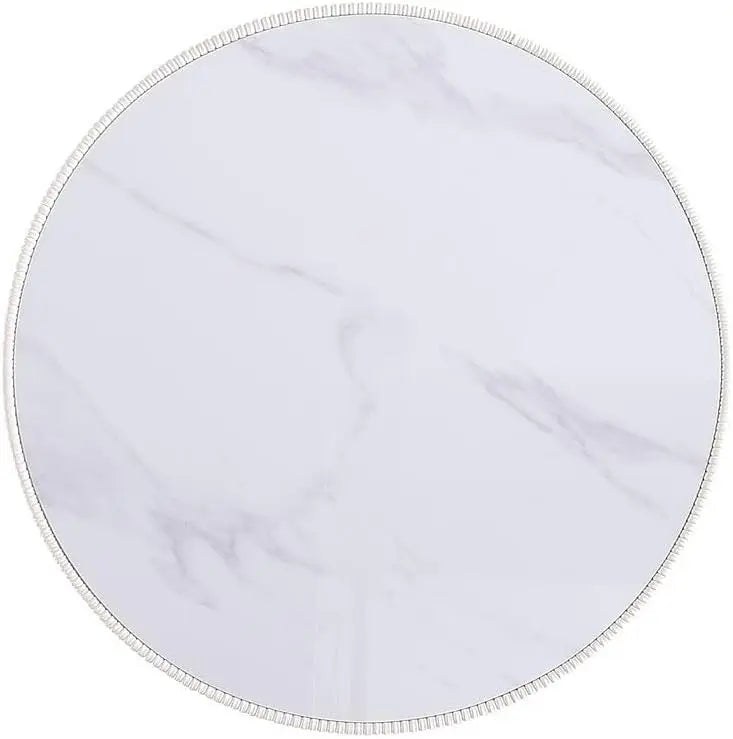 28.15" Round Coffee Table 2.0 - Ceramic Marble Tabletop, Elegant Pleated Leatherette Details & Gold Base