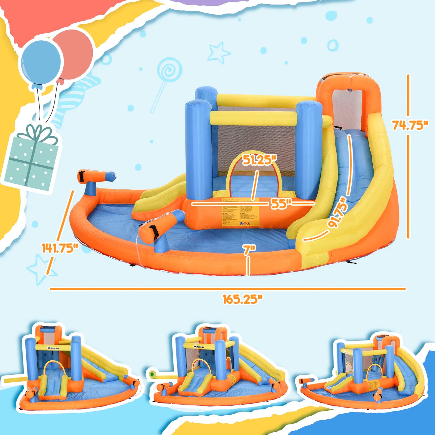 13.7' X 11.8' X 6.2' Outdoor Inflated Castle for Splashing, Sliding, & Climbing