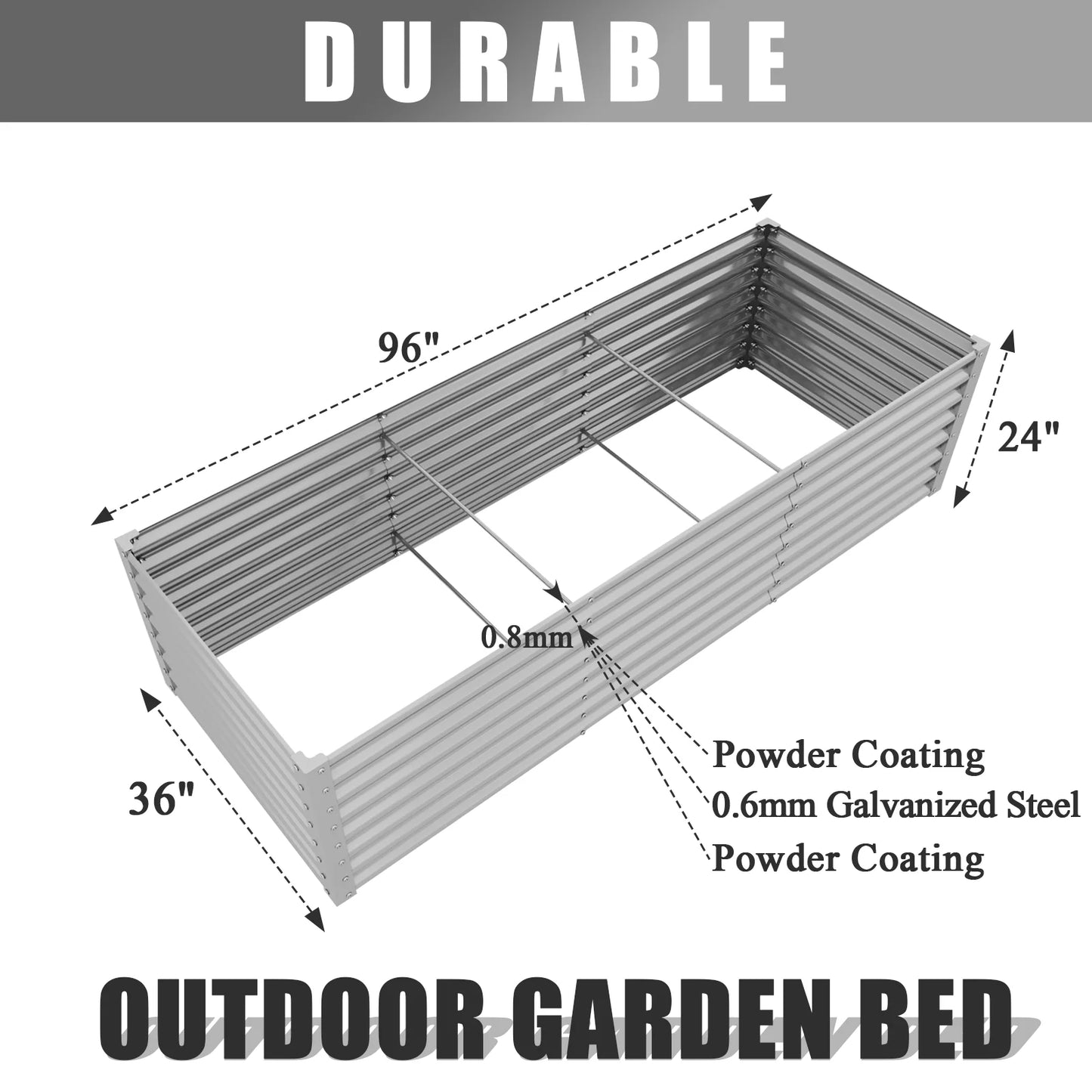 8x3x2FT Galvanized Raised Garden Bed Kit Rectangular Metal Planter Box Outdoor Planter Raised Beds for Vegetables Flowers Herbs