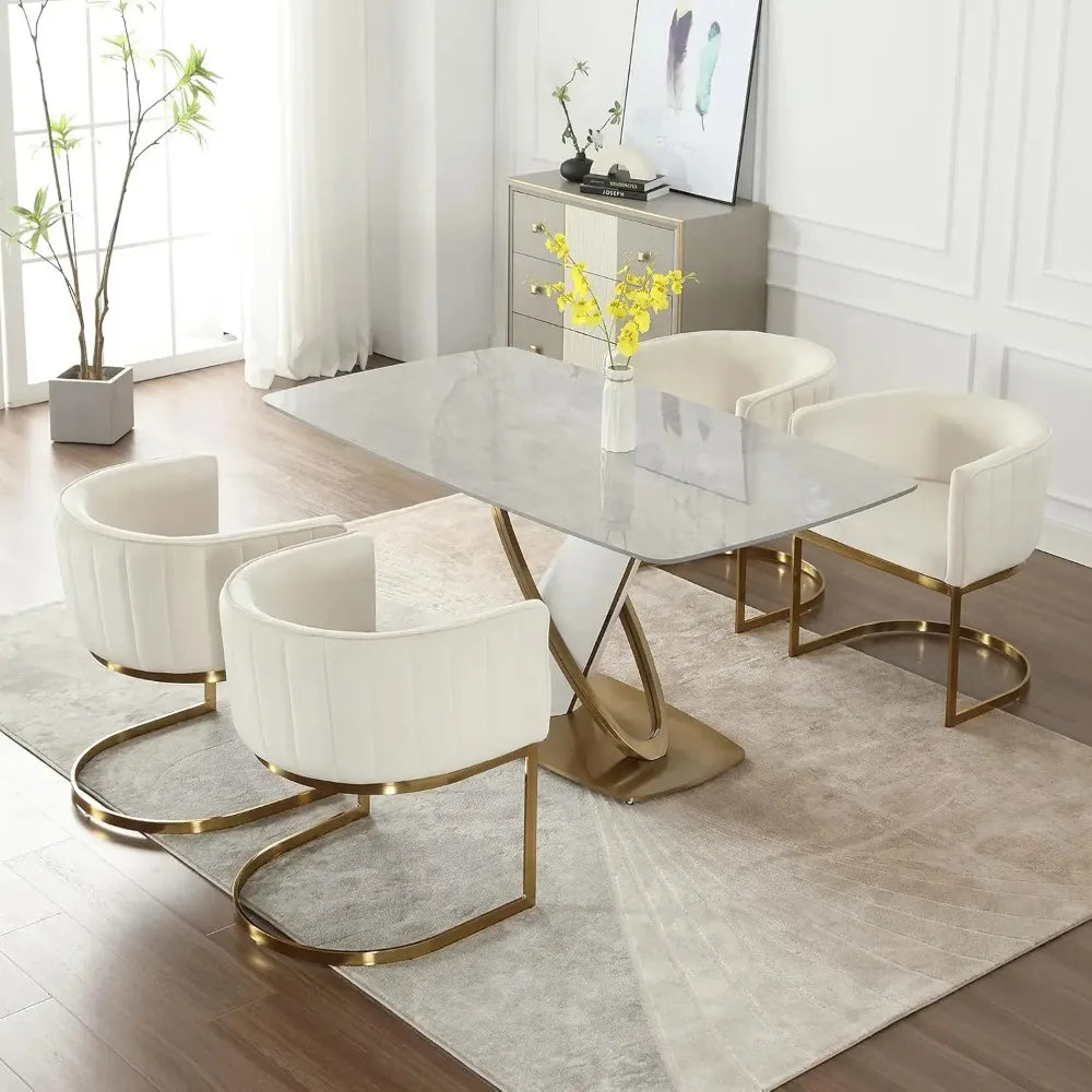 Dining Chairs Set of 4, Velvet with Metal Frame Comfy Upholstered Side Barrel Chairs, Kitchen Chairs Set