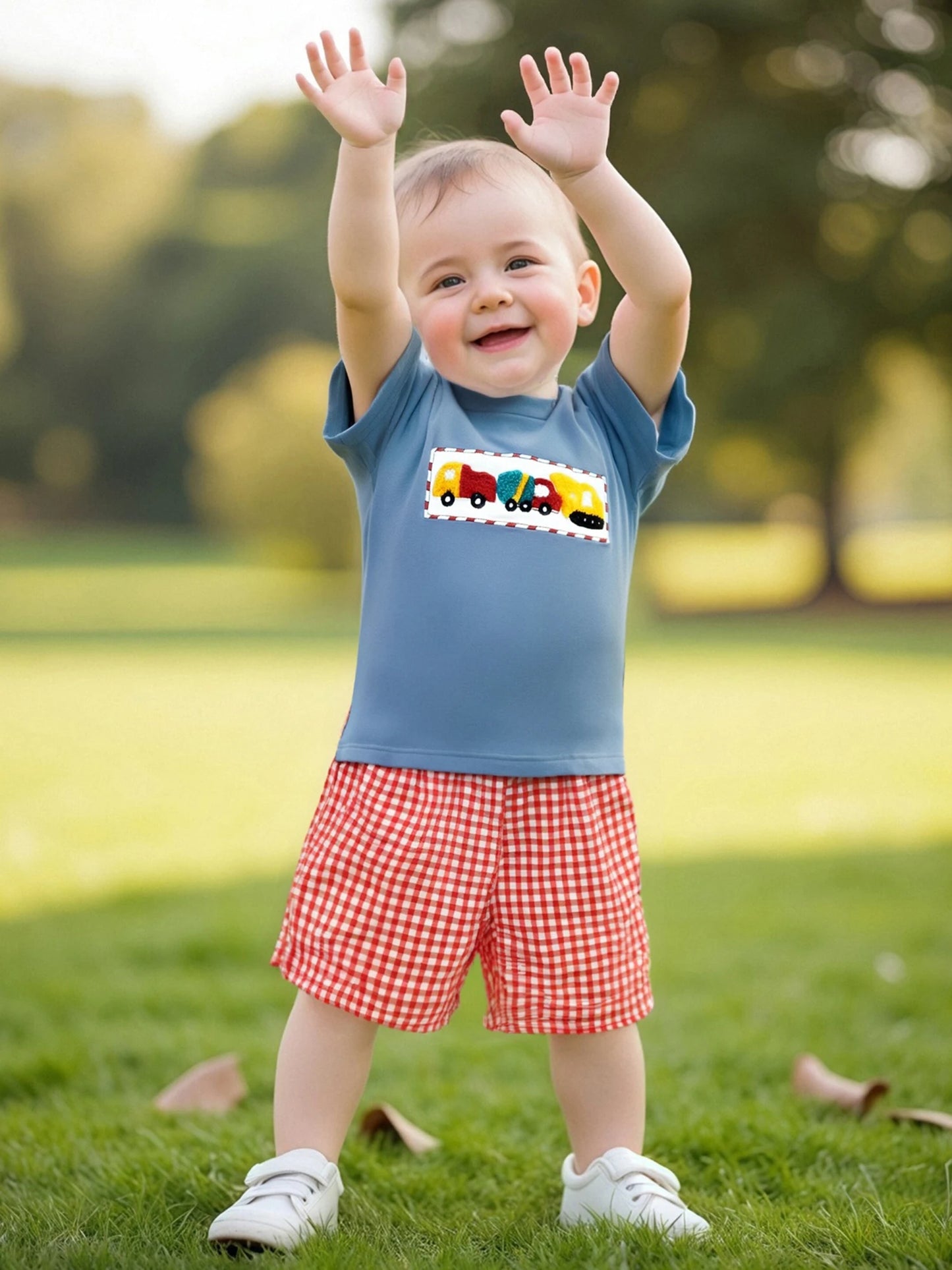 Adorable Toddler Boy s Summer Outfit Dinosaur Print Short Sleeve T-Shirt with Denim Shorts Set for Playtime Fun
