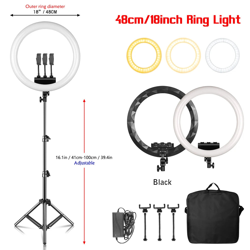18 Inch UltraThin Ring Light LED Selfie Video Lamp With Tripod Stand Phone Clip For YouTube Live Light Photo Photography Studio