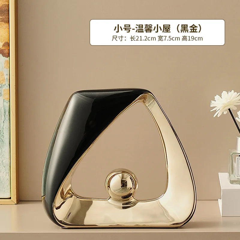 Ceramic Crafts Statues Abstract Ornaments Decorative Figurines Geometric Triangles Golden Ball Skeleton Sculpture Home Decor