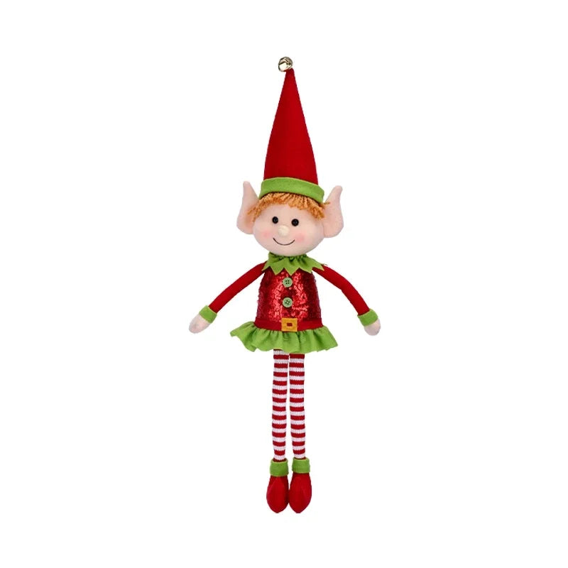 SCEINRET Christmas Elf Doll Stripe Print Plush Doll with Santa Hat and Booties Funny Figurine Decorations
