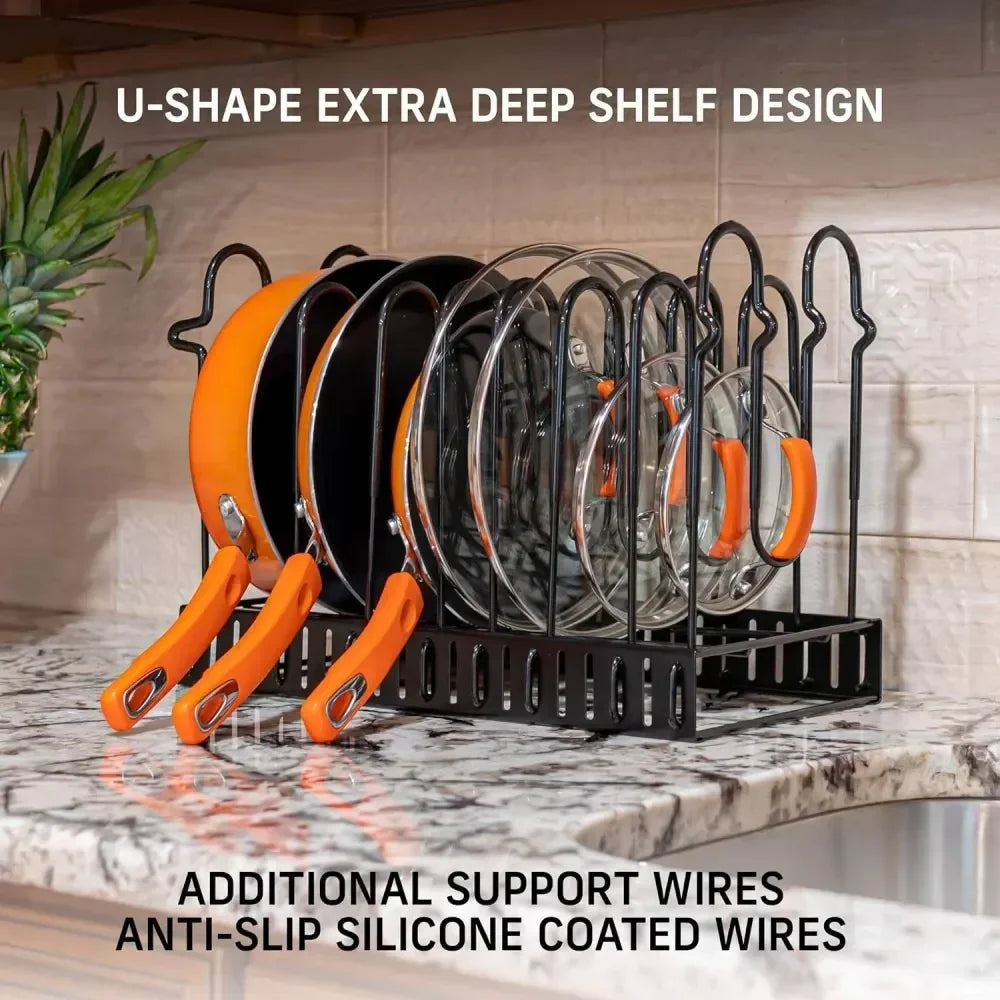 Pot Organizer Rack 8 Tiers Pots and Pans Organizer, Pot Lid Organizer for Kitchen Cabinet Cookware Organizers and Storage