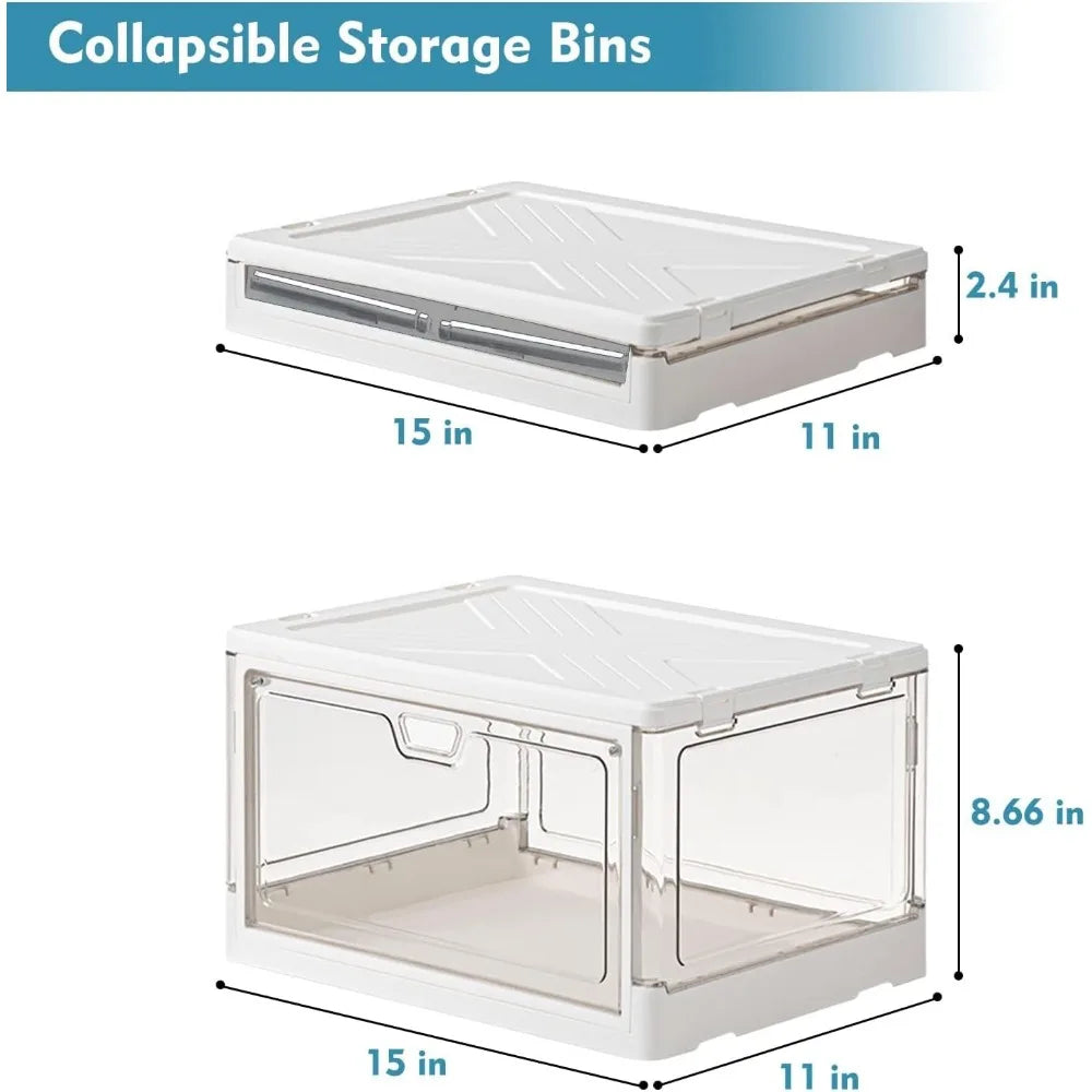 Clear Storage Bin with Lid 3 Pack Stackable & Sturdy Plastic Multifunctional Folding Storage Bins for Bedroom, Living Room, Stud