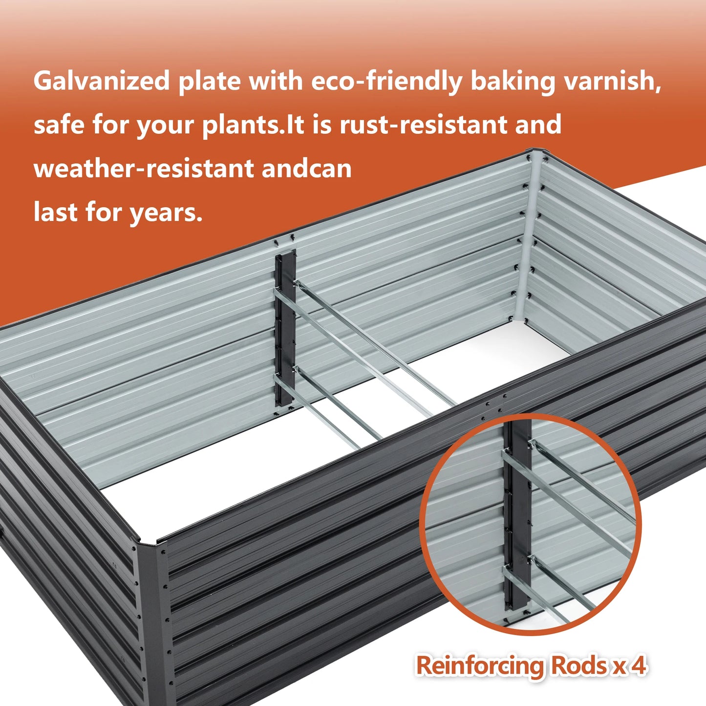 6x3x2 FT Metal Raised Garden Bed, Outdoor, Reinforced, Galvanized, Rustproof, Colored Steel Planter Boxes for Vegetables