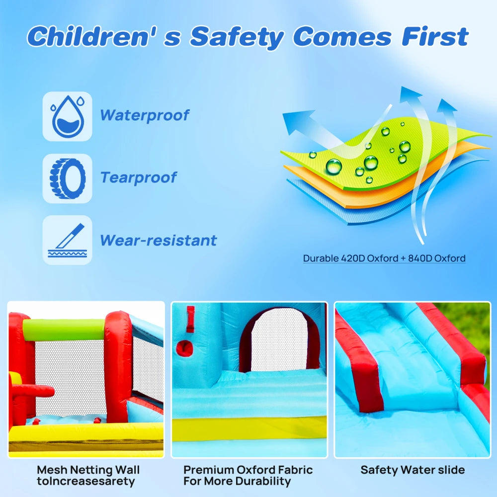 7 in1 Inflatable Slide Water Park Bouncing House Outdoor Soccer Garden Bouncer with Splash Pool Water Gun Climbing Wall