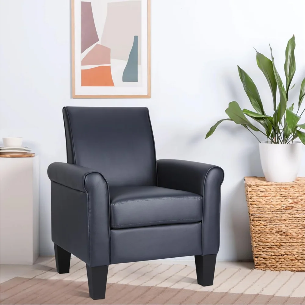Mid-Century Modern Leather Accent Chairs Overstuffed Leather Living Room Chair Upholstered Comfortable Club Chair
