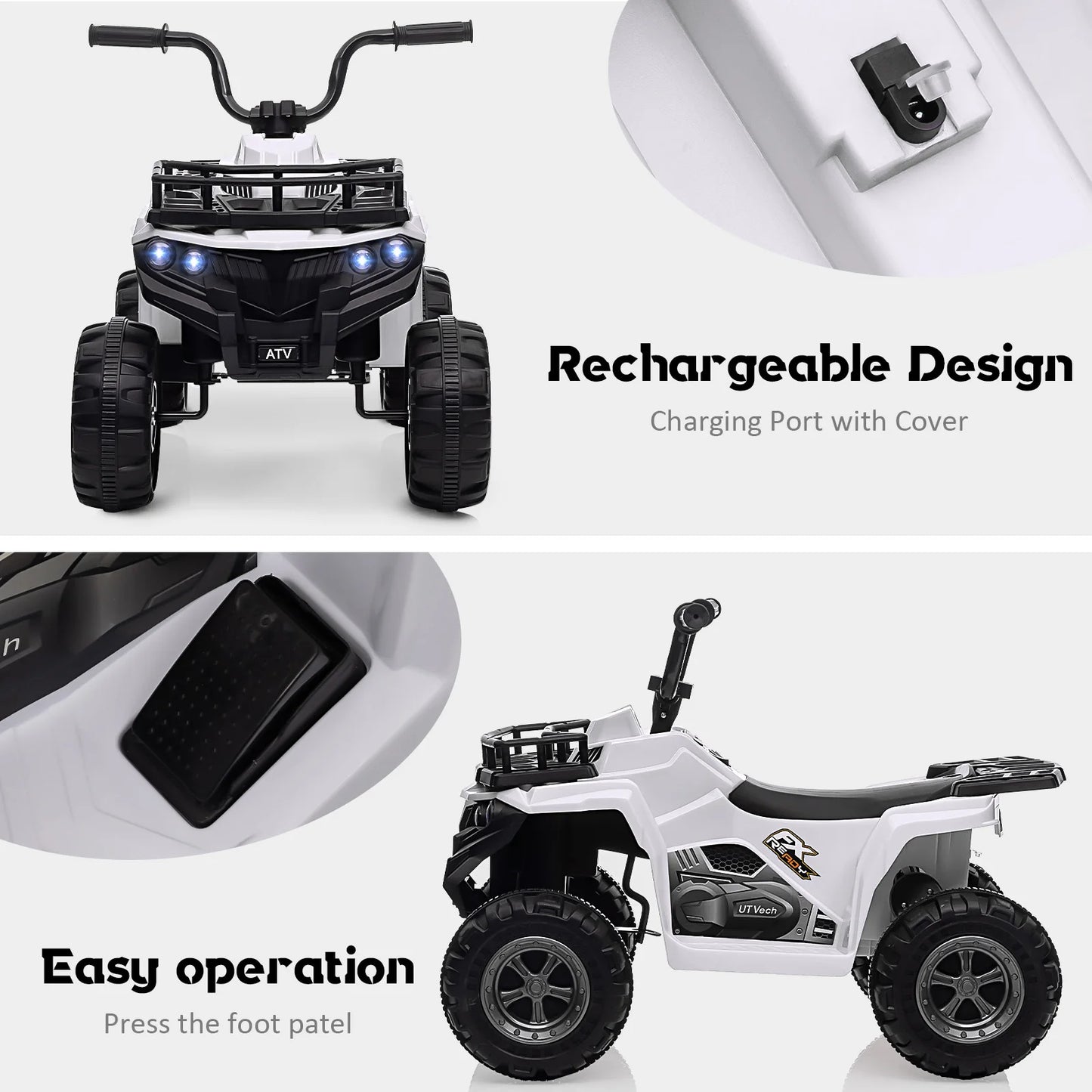 12V Kids Ride On Electric ATV, Ride Car Toy with Bluetooth Audio,High/Low Speed, LED Headlights, Battery Indicator & Radio