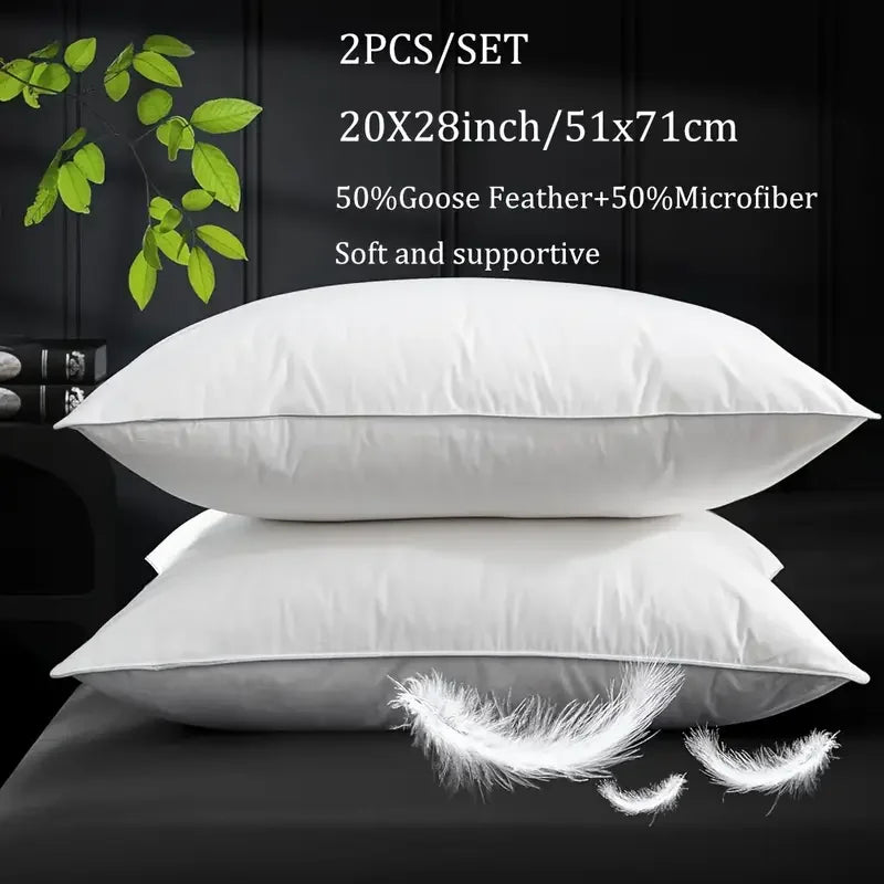2pcs/Set 50% Goose Feathers Down Pillows White Queen Pillows Luxury Hotel Collection Goose Down Pillows Breathable