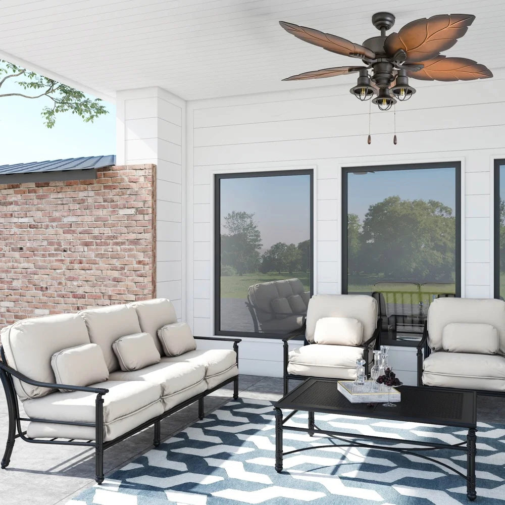 Tropical Ceiling Fan with LED Light Quiet Reversible Motor Energy Saving Multi-Arm Mocha Blades Indoor Use