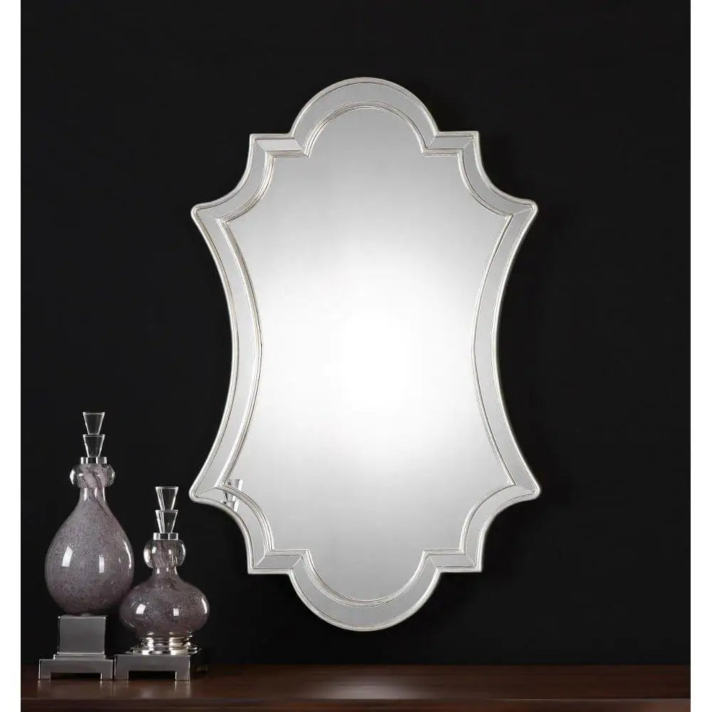 Antique Silver Leaf 43 Inch Mirror Dressing Room Wall Decor Polyurethane Frame Elegant Home Accents Stylish Reflection