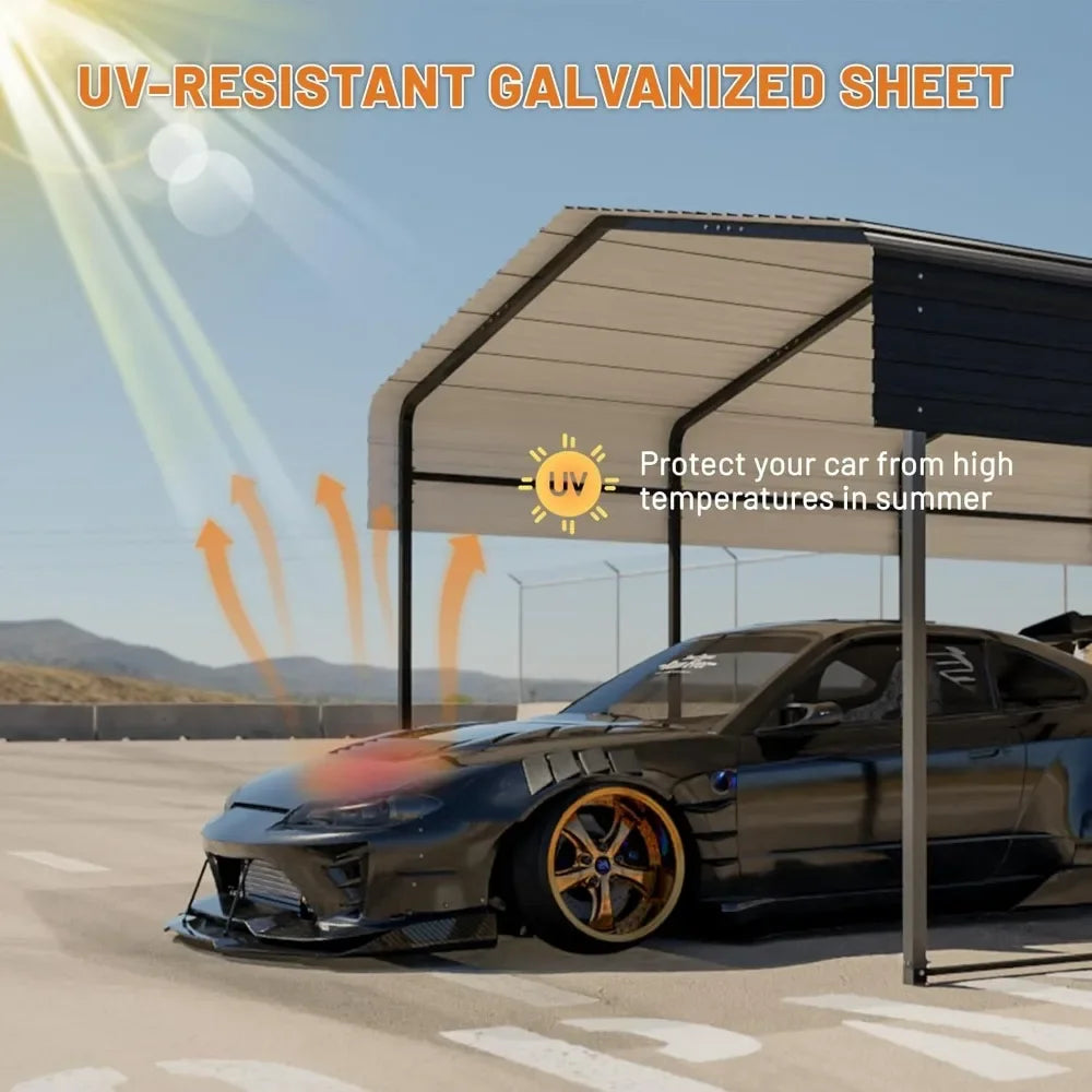 Metal Carport 10 * 15 FT Heavy Duty Carport Canopy with Galvanized Steel Roof Multi-Use Shelter Outdoor Portable Garage
