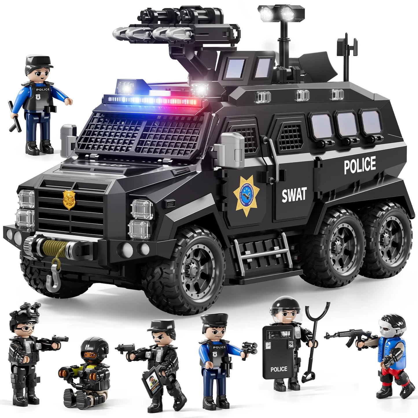 Police Sword Toothed Tiger Explosion Proof Cars Childrens Toys Black Armored Off-Road Vehicles Car Model Sound Light Toys Gifts