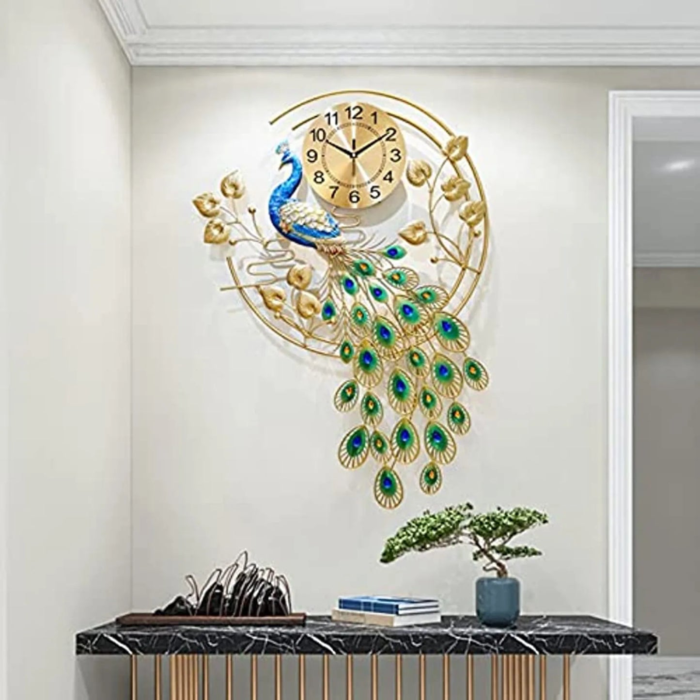 Creative Metal Wall Clock Modern Style Wall Watch Clock Peacock Shaped Wall Clock Silent Clock