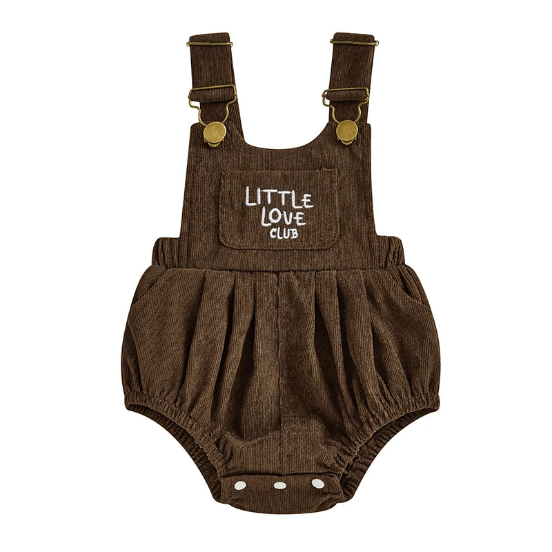 Infant Boys Girls Sleeveless Round Neck Letter Embroidery Rompers with Pleated Detailing - Cute Overalls for Babies