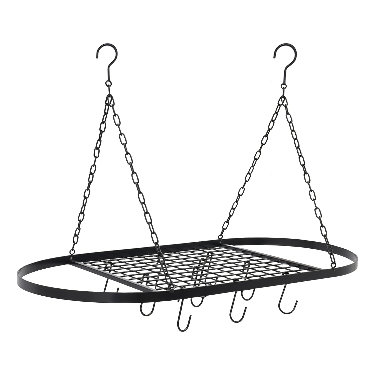 Iron Ceiling Mounted Pot Rack with Grid and Hooks, Simple Installation and Cleaning