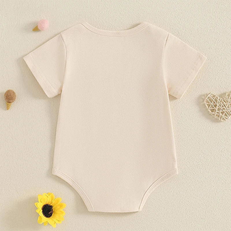 Adorable Infant Unisex Jumpsuit with Alphabet Embroidery and Short Sleeves Stylish Baby Outfit for Warm Weather