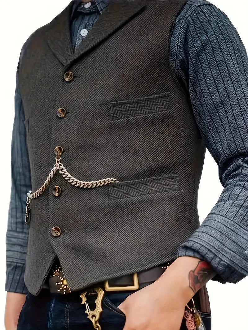Classic Men's Vest Wedding Wool Tweed Business Waistcoat Jacket Casual Slim Fit Steampunk Vests For Groosmen Man Wedding