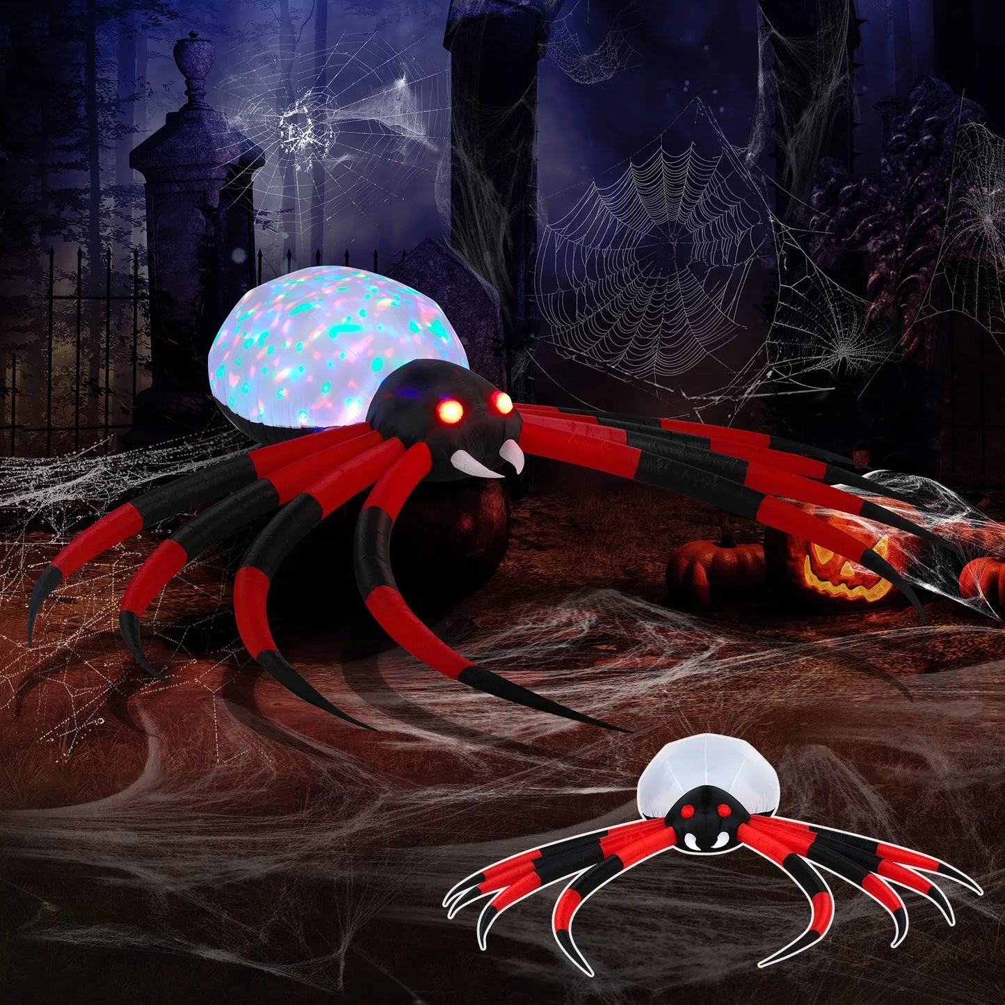 12FT Halloween Inflatables Crawling Spider Outdoor Decorations with Rotating LED