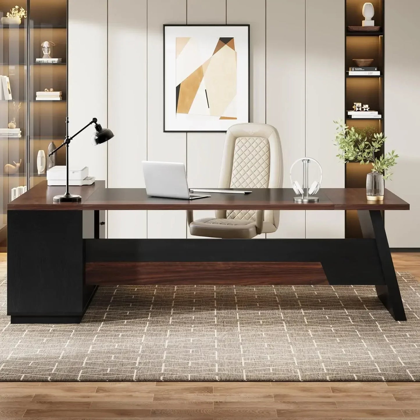 78" L-Shaped Executive Desk, Large Office Desk with Drawers and Lateral File Cabinet, Business Furniture with Storage Shelves