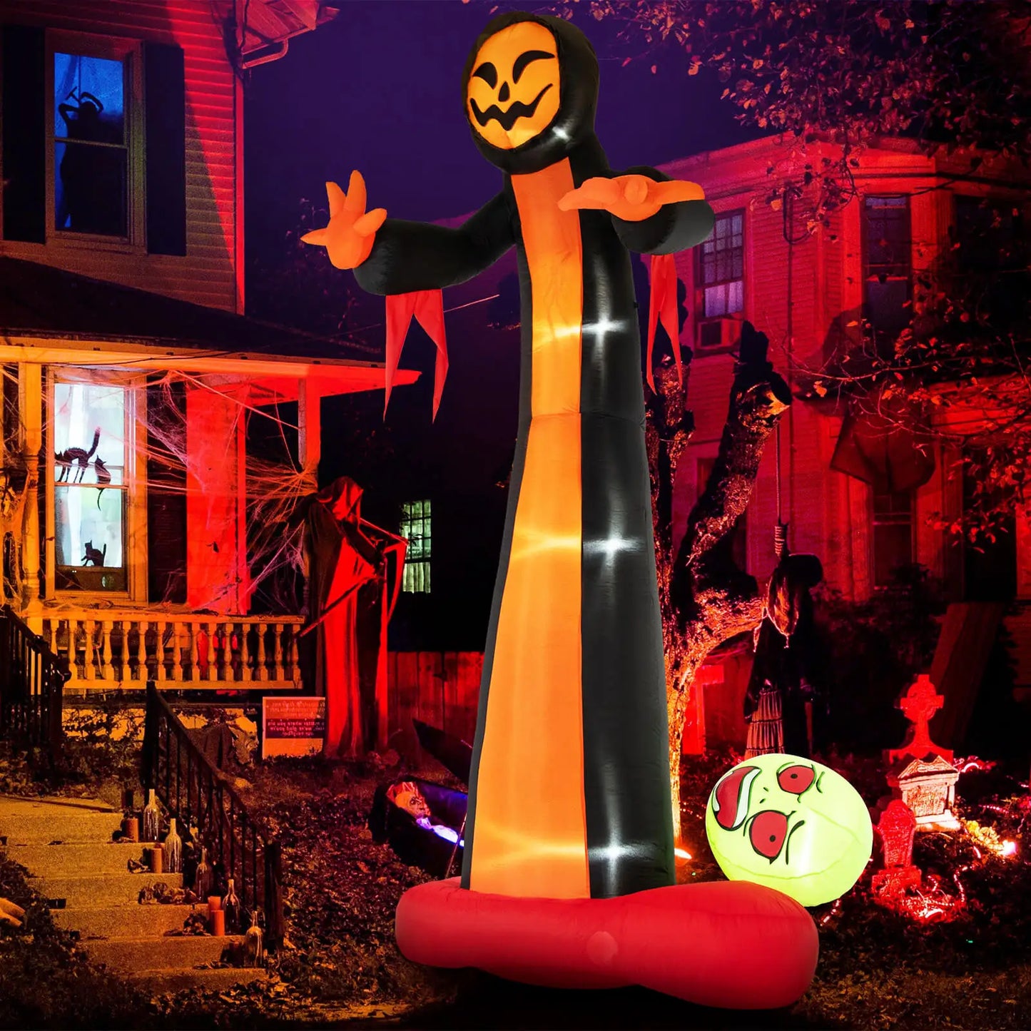 12 FT Inflatable Grim Reaper Ghost Large Halloween Inflatables w/ Scary Skull